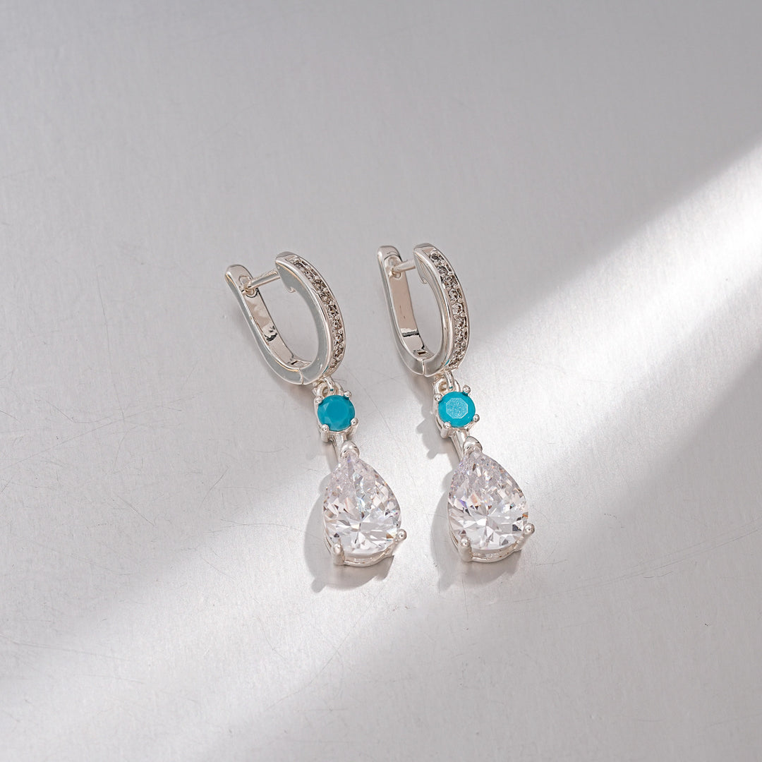 Teardrop Dangle Huggie Earrings, Turquoise Accent Drop Earrings for Women, Elegant Daily &amp; Party Jewelry