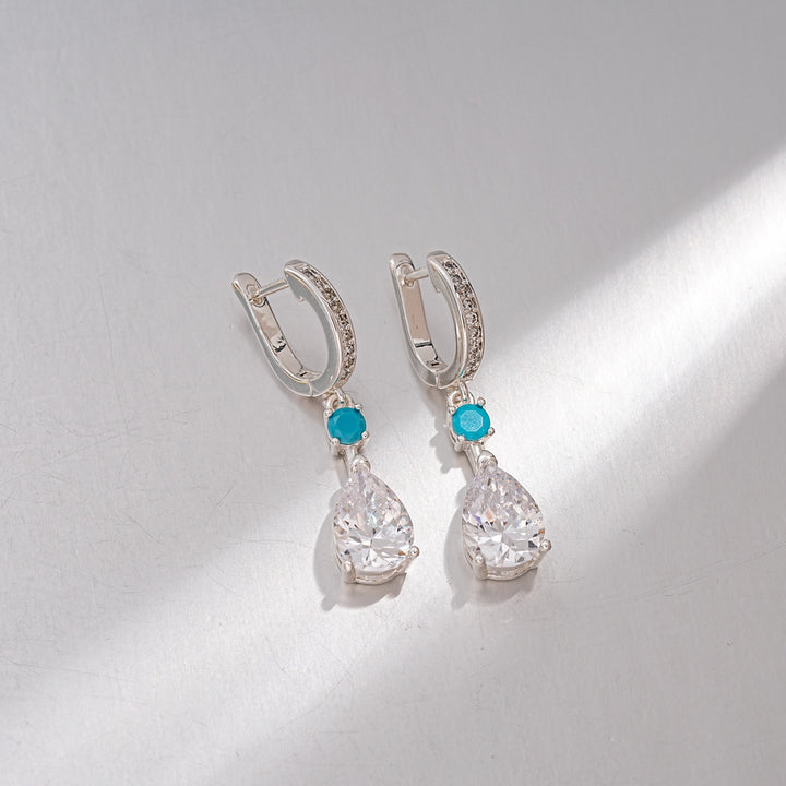 Teardrop Dangle Huggie Earrings, Turquoise Accent Drop Earrings for Women, Elegant Daily &amp; Party Jewelry