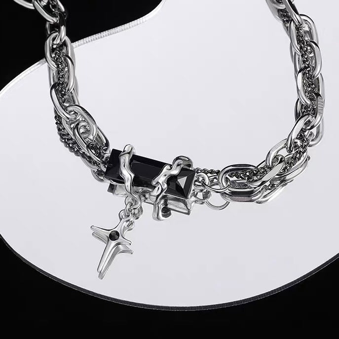 Black Gem Star Charm Jewelry Set, Necklace &amp; Bracelet for Daily Wear &amp; Gifting for Trend‑Lovers