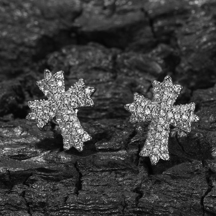 Pave Diamond Cross & Crisscross Statement Stud Earrings, Hip Hop Daily Ear Jewelry for Unisex