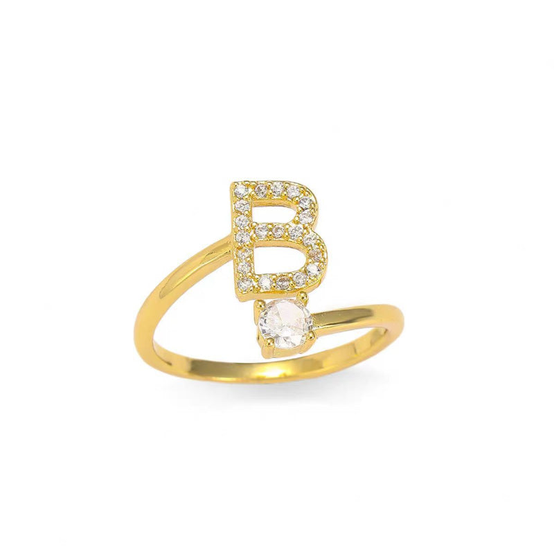 26 Letters Pave Initial Open Ring, Dainty Personalized Stackable Signet Ring