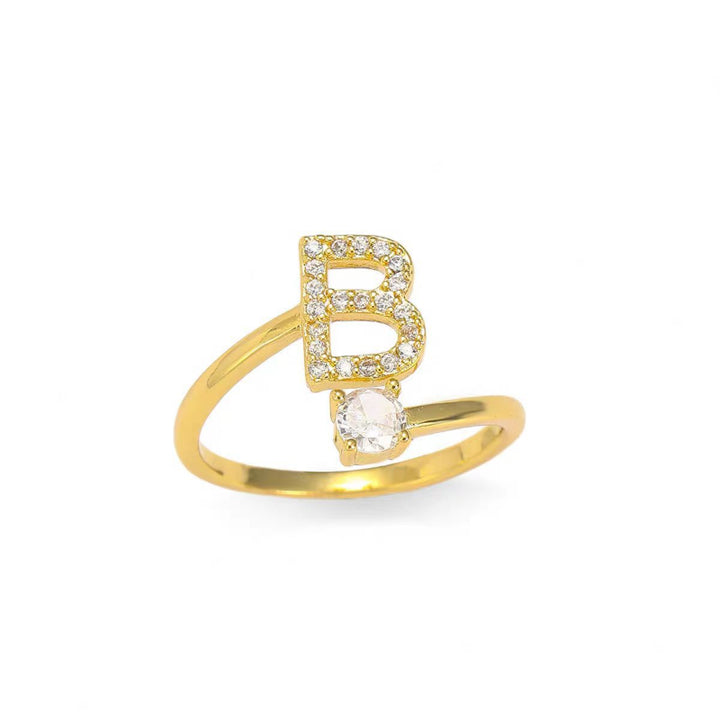26 Letters Pave Initial Open Ring, Dainty Personalized Stackable Signet Ring