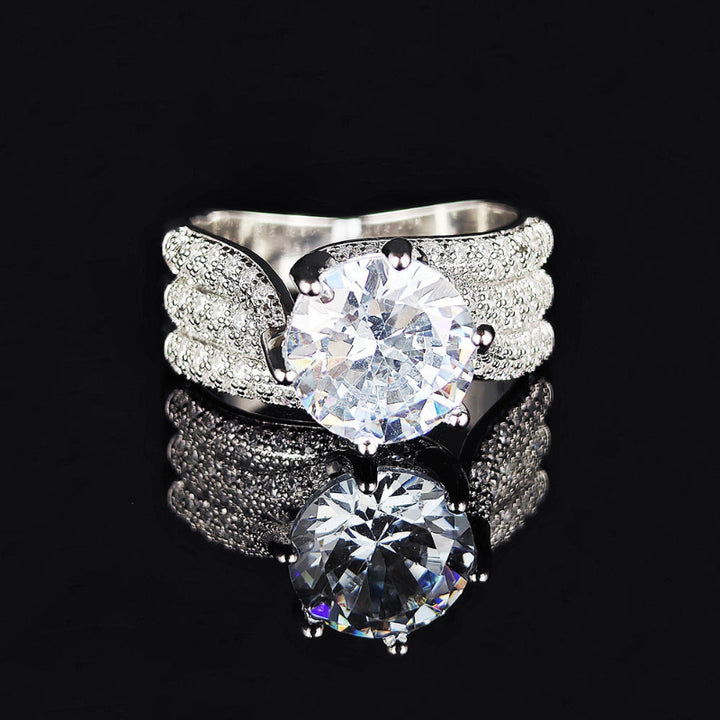 Multi‑Row Pave‑Set Round Cut Diamond Statement Ring, Two‑Tone Finish Women’s Cocktail Ring