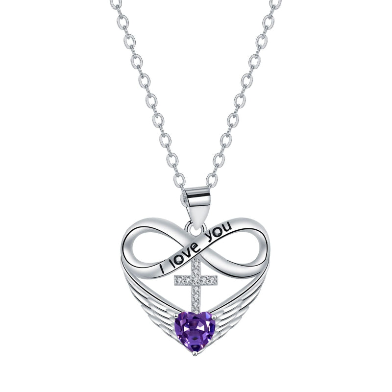 Infinity Heart Cross Angel Wing Necklace, 12 Birthstone For Women Collarbone necklace