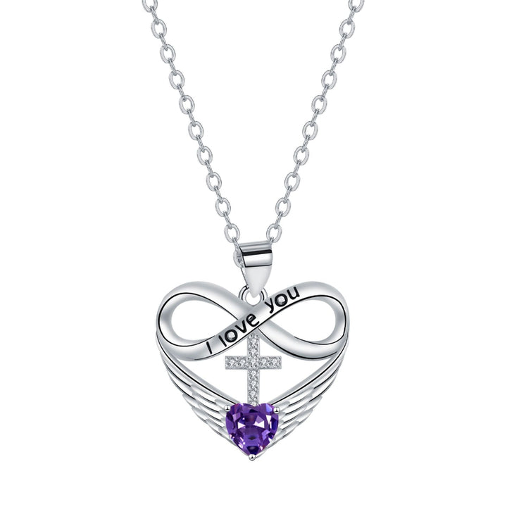 Infinity Heart Cross Angel Wing Necklace, 12 Birthstone For Women Collarbone necklace