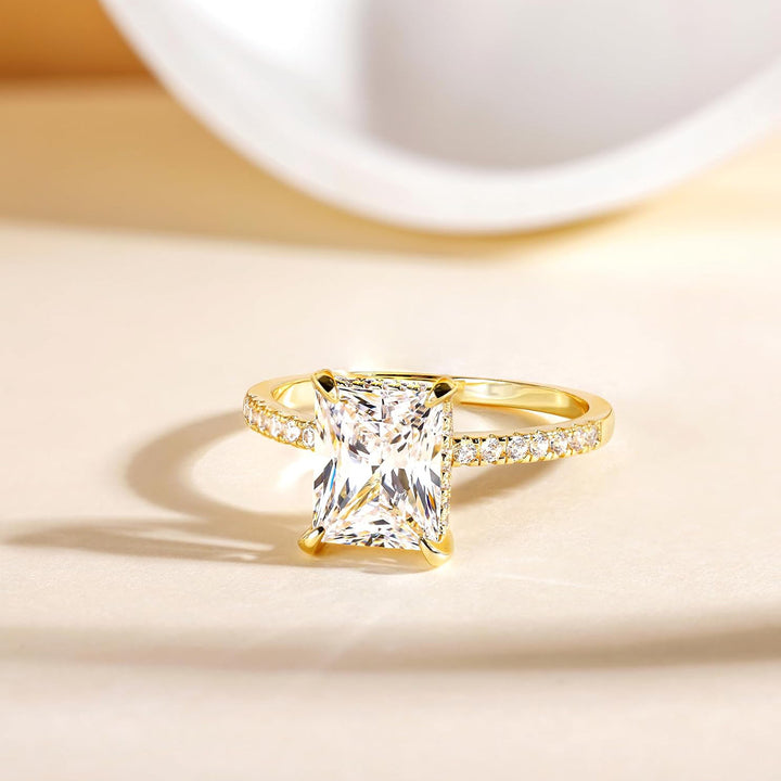 Radiant‑Cut Pave Side Stone Diamond Engagement Ring, Elegant Promise Ring for Women
