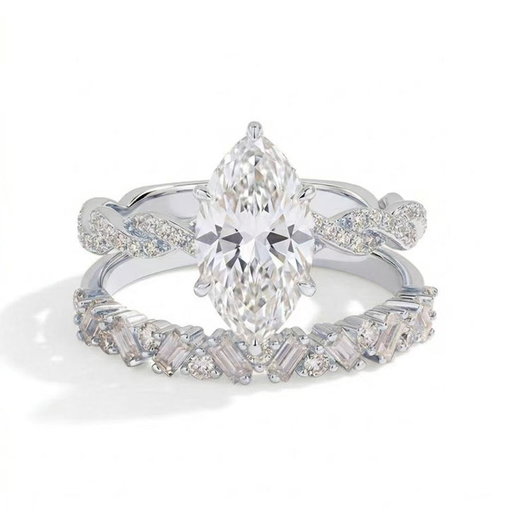 Marquise Cut 5A Grade Diamond Ring Set, Hypoallergenic Bridal 2-Piece Ring for Women