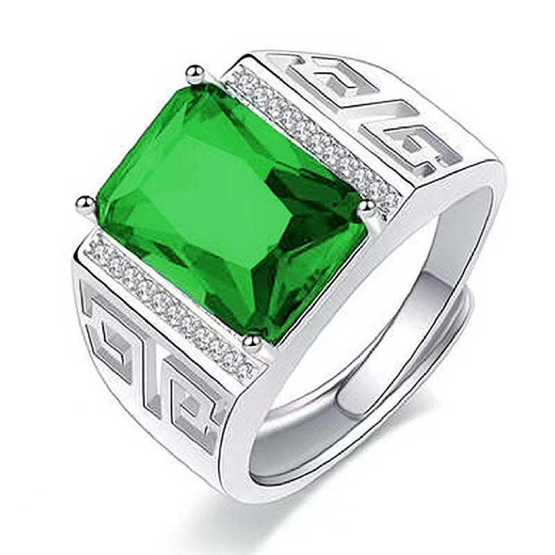 Geometric Pattern Open Statement Ring, Sophisticated Sapphire-Inlaid Ring for Men &amp; Women