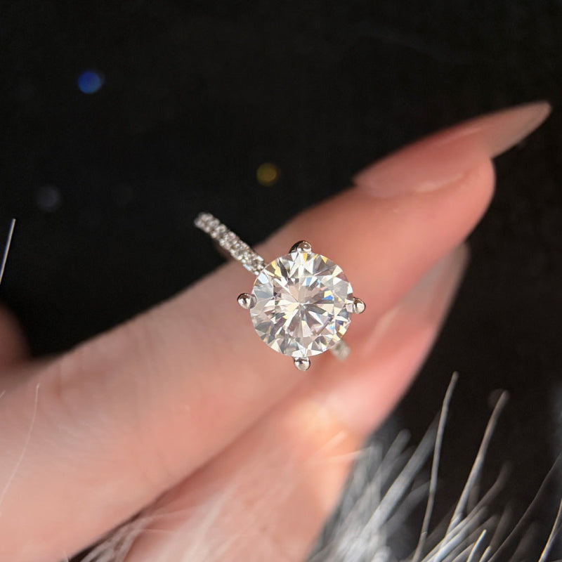 Five Carats/Three Carats Round Diamond Half Pave Split Engagement Ring, Minimalist Timeless Bridal Promise Ring