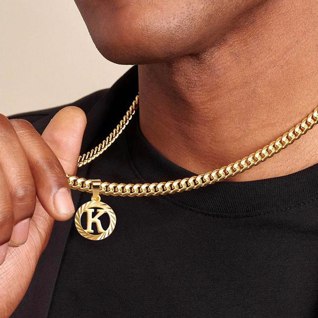 26 Initial Letter Necklace, Twisted Round Alphabet Pendant Figaro Chain for Men Women