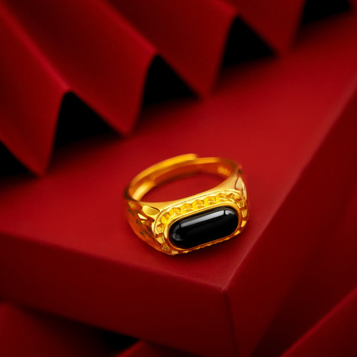 Vintage Rectangular Stone Signet Ring, Ethnic-style Statement Ring, Adjustable Band Jewelry for Men