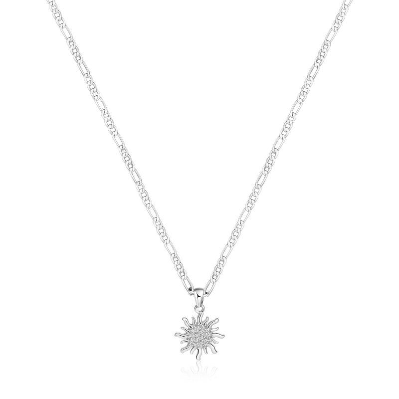Pave‑Set Diamond Sun Pendant Necklace, Dainty Figaro Chain Necklace in Gold‑Tone &amp; Silver‑Tone