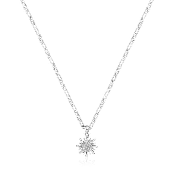 Pave‑Set Diamond Sun Pendant Necklace, Dainty Figaro Chain Necklace in Gold‑Tone &amp; Silver‑Tone