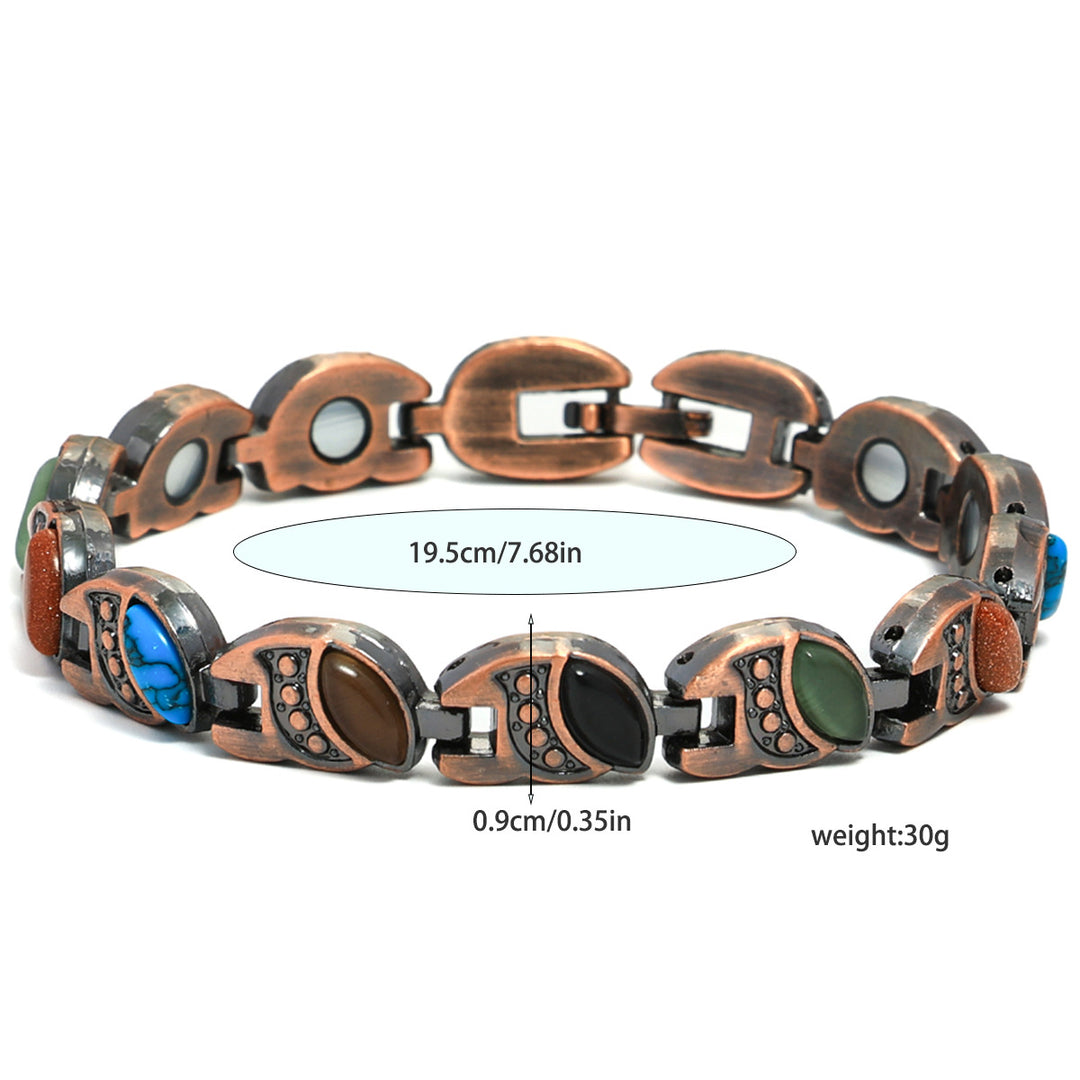 Vintage Inlaid Stone Link Bracelet, Retro Hand Chain for Women, Boho Statement Wrist Jewelry