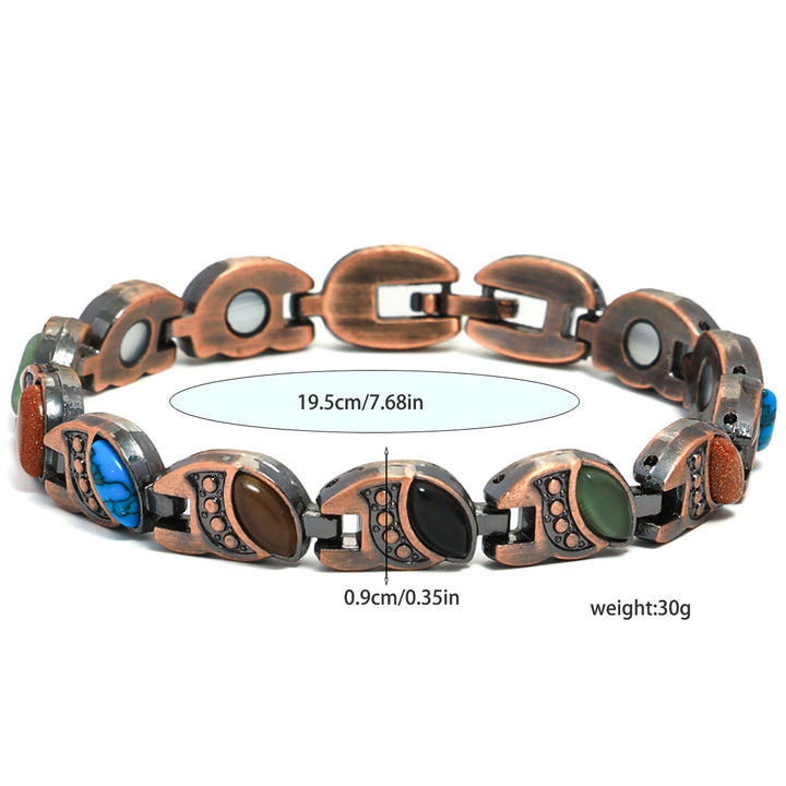 Vintage Inlaid Stone Link Bracelet, Retro Hand Chain for Women, Boho Statement Wrist Jewelry
