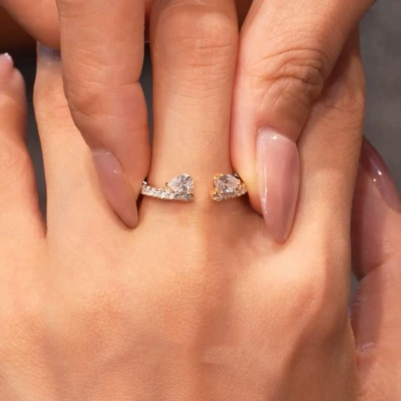 Oval Diamond Gold Open Wrap Bridal Ring Set, Curved Teardrop Accent Stackable Duo
