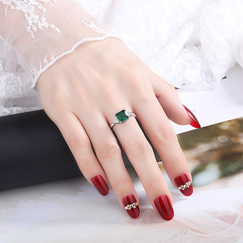 Three Stone Square Cut Adjustable Open Ring, Vibrant Colored Gemstone Statement Ring