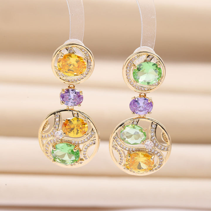 Gem Diamond Halo Gold Jewelry Set, Vintage Floral Formal Necklace & Drop Earring Kit