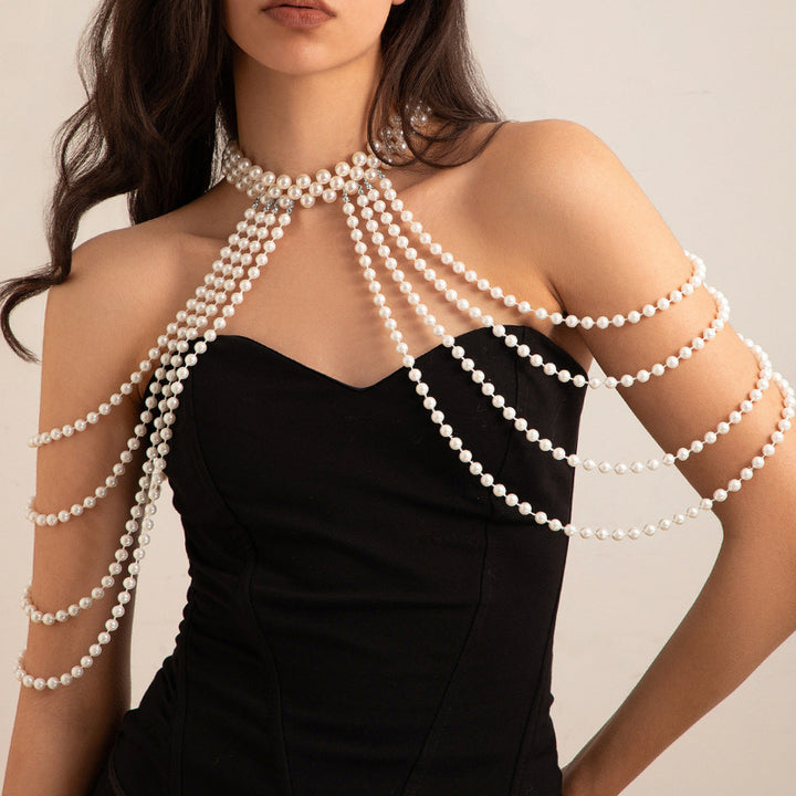Sexy Multi-Layer Body Chain for Women, Fashion Show Pearl Shoulder Chain, Clothing Chain