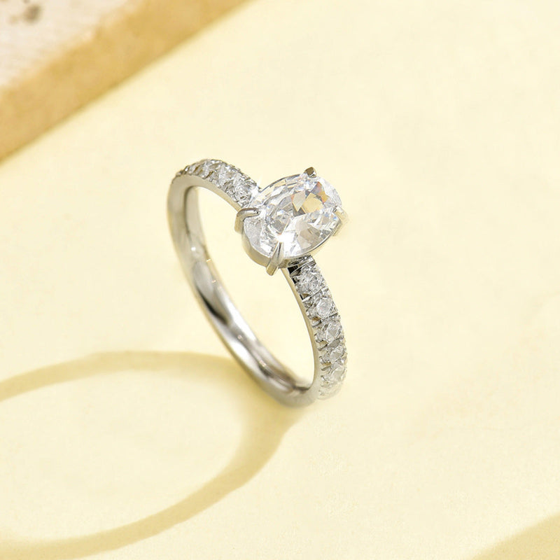 4-Prong Pear Cut Stone Half Pave Band Ring, 18K Gold Silver Dainty Bridal Promise Ring