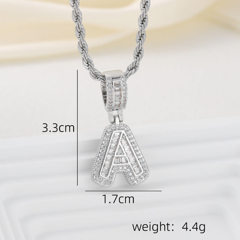 Silver Iced Out Personalized Name Letter Twisted Rope Chain Hip Hop Unisex Jewelry