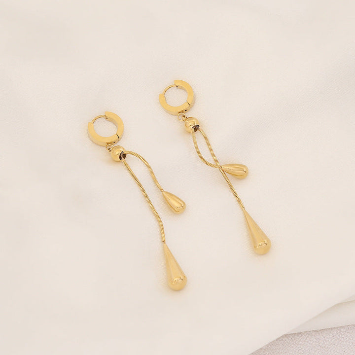 Teardrop Lariat Necklace & Huggie Drop Earring, 18K Gold Silver Minimal Water Drop