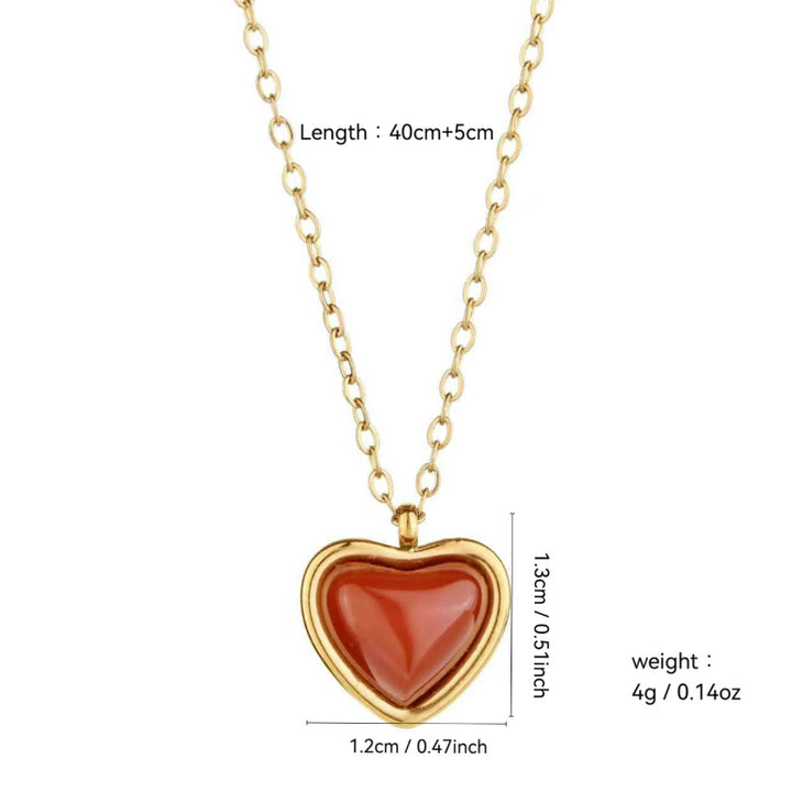 Warm Carnelian Heart Gold Jewelry Set, Dainty Romantic Matching Necklace & Stud Earrings