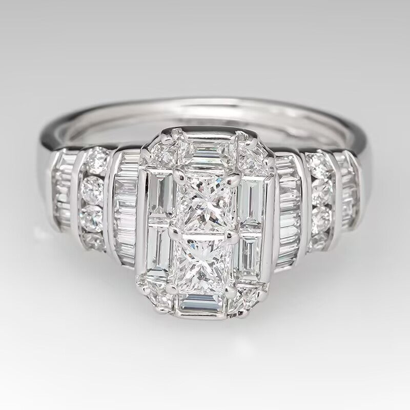 Multi-Stone Statement Ring, Vintage Rectangular Cut Stylish Engagement Proposal Diamond Rings