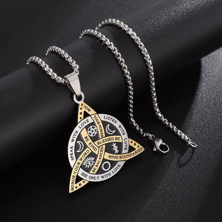 S925 Silver Triquetra Pendant Necklace, Star, Moon, and Fan-Shaped Necklace for Men Women