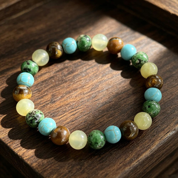 Mixed Natural Stone Beaded Stretch Bracelet, Multi Color Round Gemstone Stackable Wrist Bracelet For Men Women