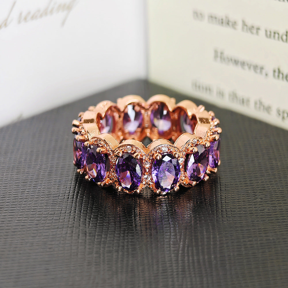Vibrant Oval Gemstone Eternity Band Ring, Multi-color Statement Stackable Ring for Women