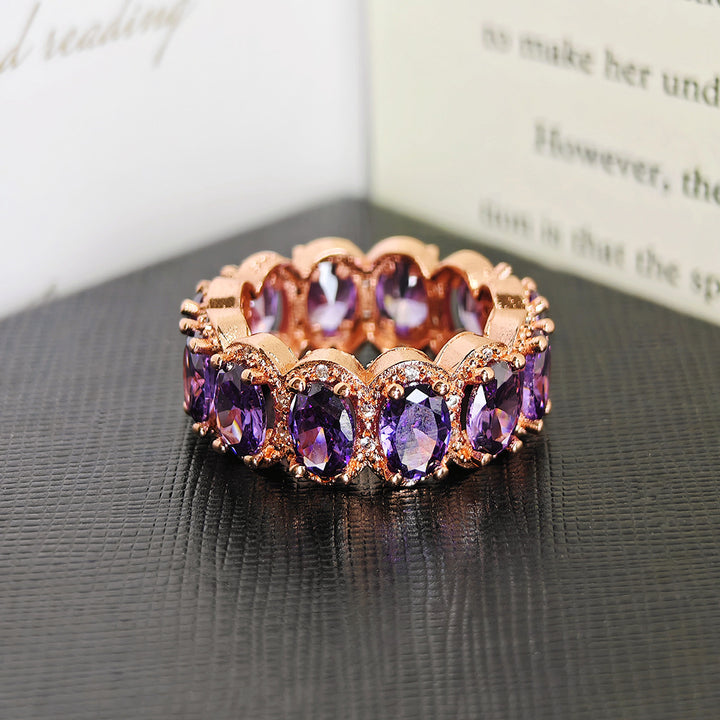 Vibrant Oval Gemstone Eternity Band Ring, Multi-color Statement Stackable Ring for Women