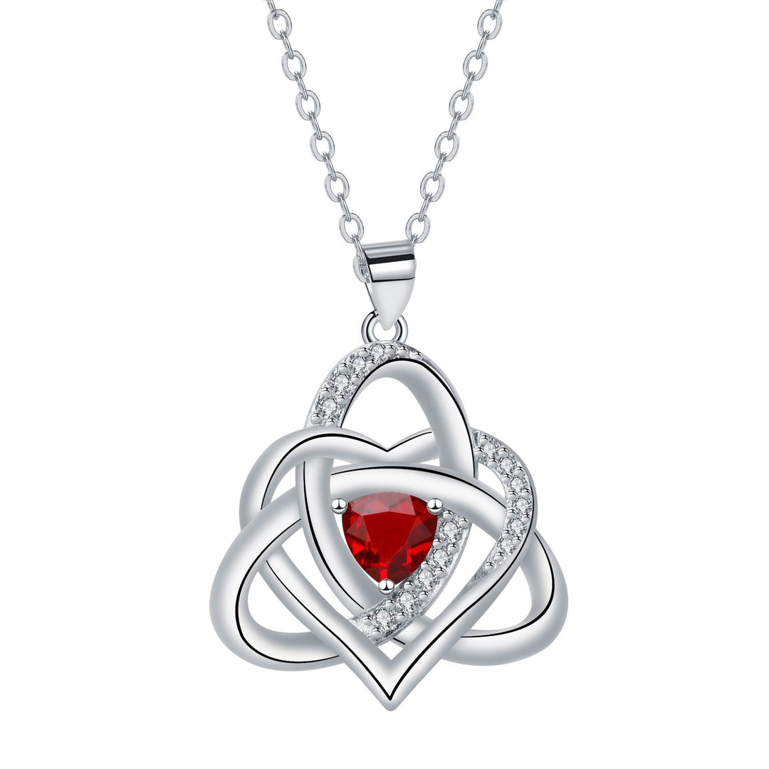 S925 Silver Celtic Knot Heart Pendant Necklace, Multi‑Color Gemstone Options