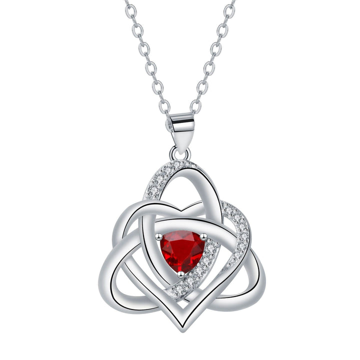 S925 Silver Celtic Knot Heart Pendant Necklace, Multi‑Color Gemstone Options