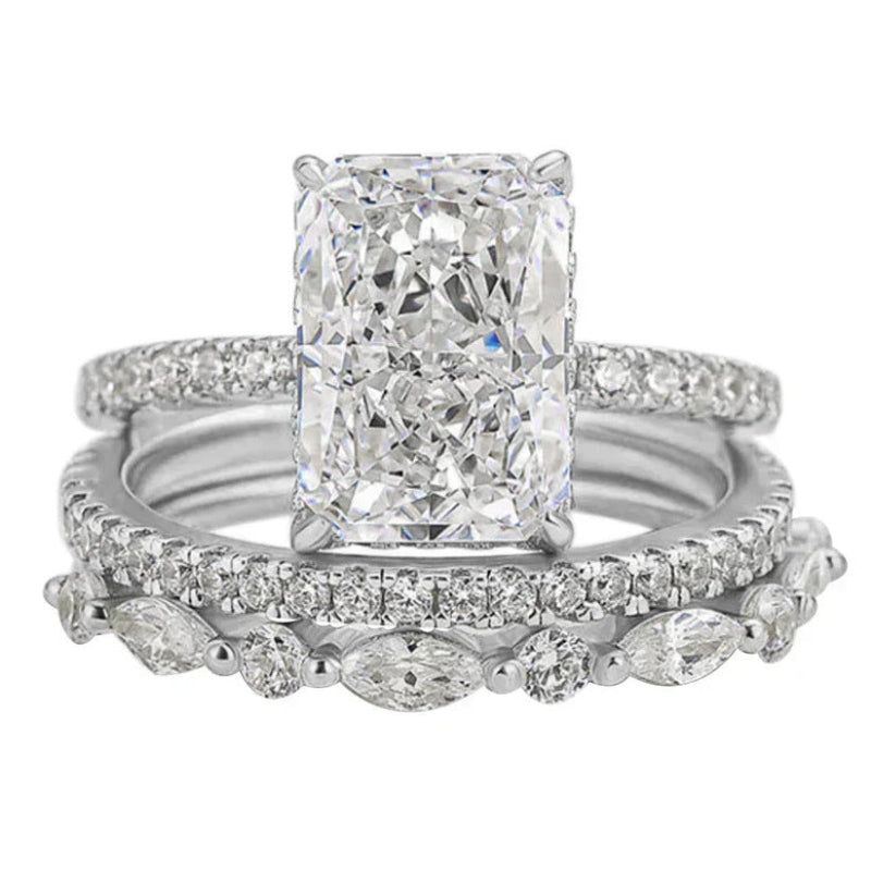 Radiant Cut 3-Piece Stack Diamond Bridal Ring Set, Multi-Shape Pave Wedding Band Trio
