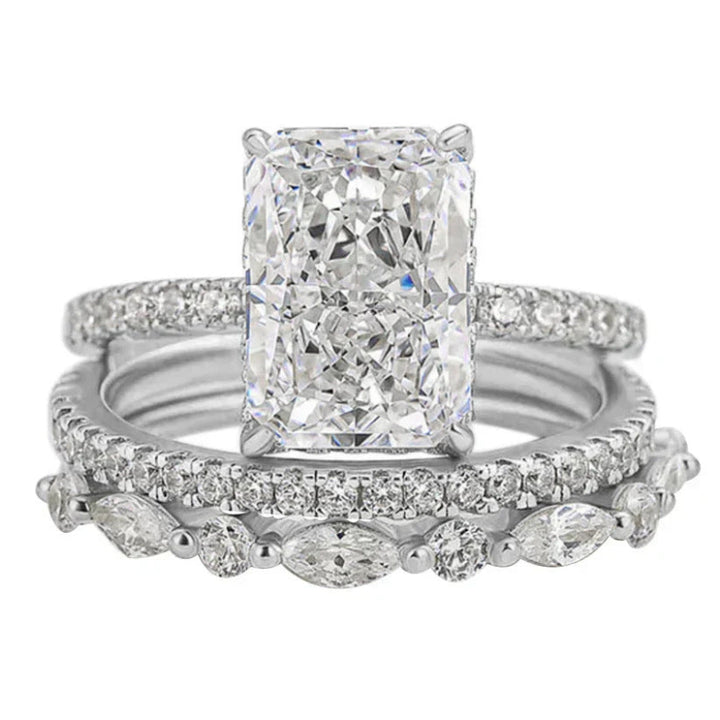 Radiant Cut 3-Piece Stack Diamond Bridal Ring Set, Multi-Shape Pave Wedding Band Trio