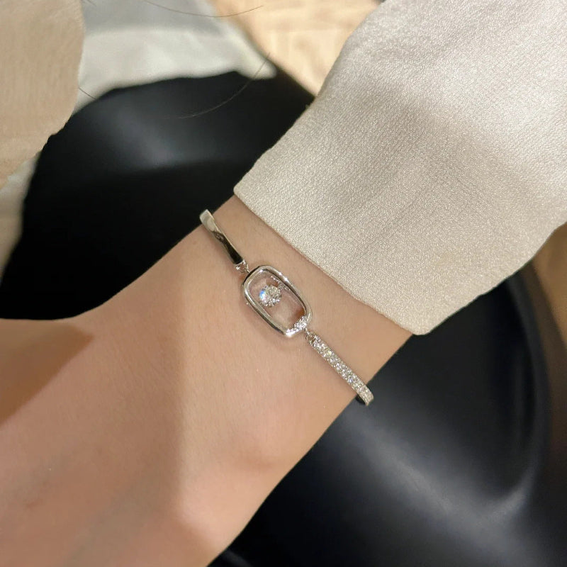 Geometric Open‑Frame Floating Diamond Bangle Bracelet, Unique and Chic Women&