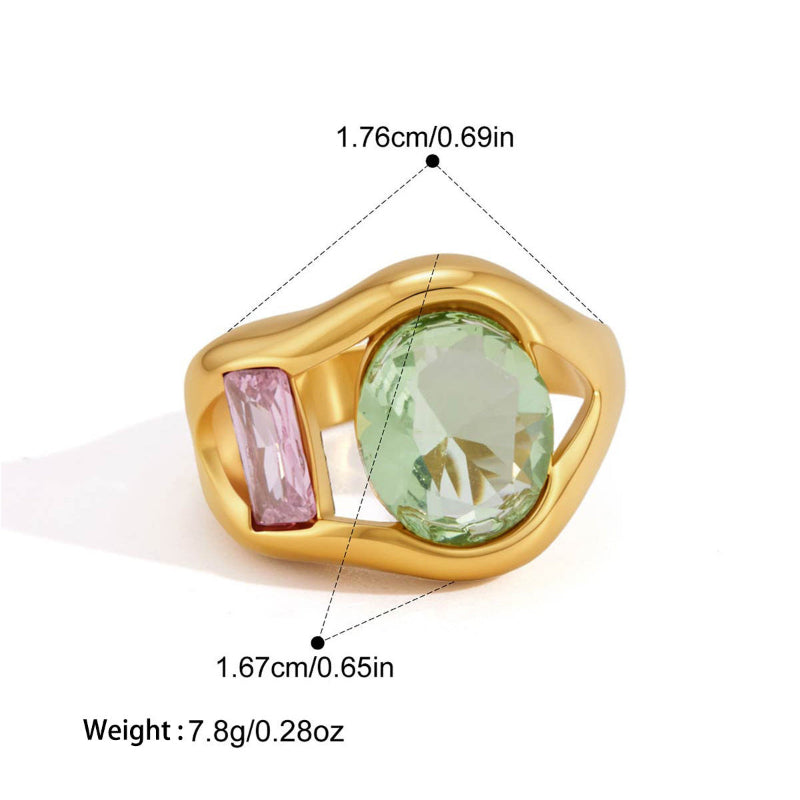 Two-Tone Geometric Diamond Open Ring, 18K Gold Abstract Irregular Statement Band