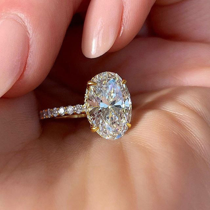 Oval Cut Pave Side Shank Solitaire Engagement Ring, Minimal Luxury Milgrain Edge Bridal Promise Jewelry
