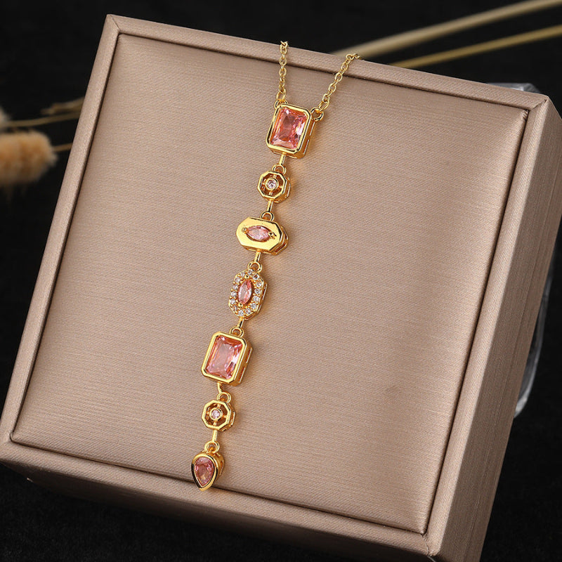 Vertical Tiered Multi-Cut Diamond Gold Drop Necklace, Warm Vintage Collarbone Chain