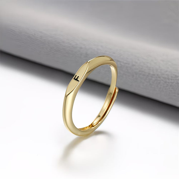 Custom 26 Initial Adjustable Stackable Ring, 14K Gold Dainty Tiny Minimalist Personalized Women Promise Band