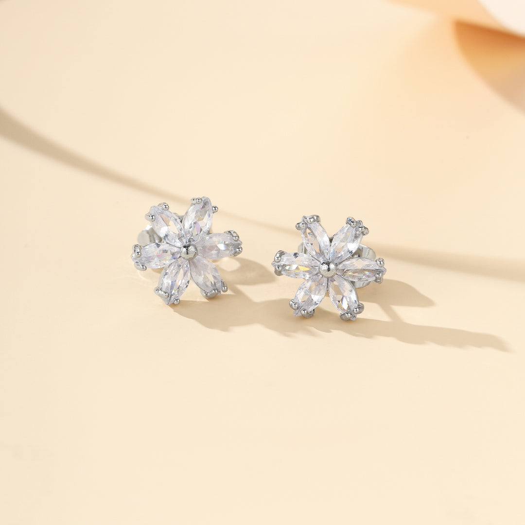 S925 Sterling Silver Flower Stud Earrings, Multi-color Gemstone Floral Ear Jewelry for Women Gift