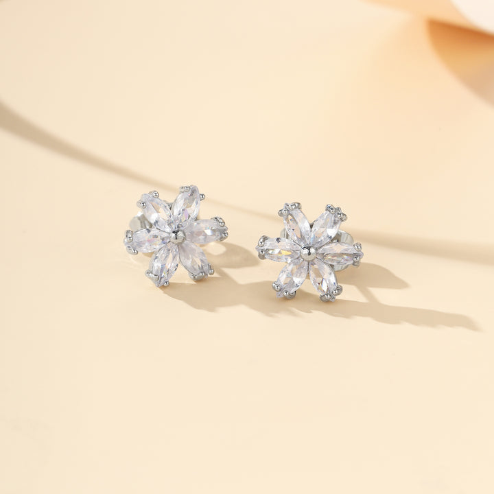 S925 Sterling Silver Flower Stud Earrings, Multi-color Gemstone Floral Ear Jewelry for Women Gift