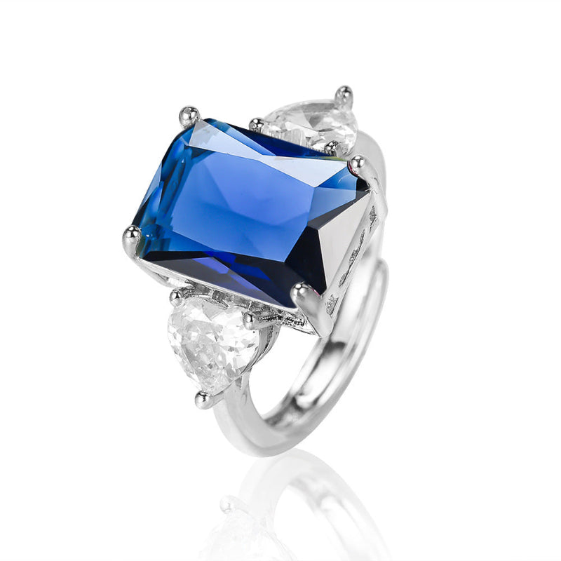6 Colors Radiant Cut Multicolor Gemstone Open Adjustable Ring, Tone Pear Accent Gem Statement Jewelry