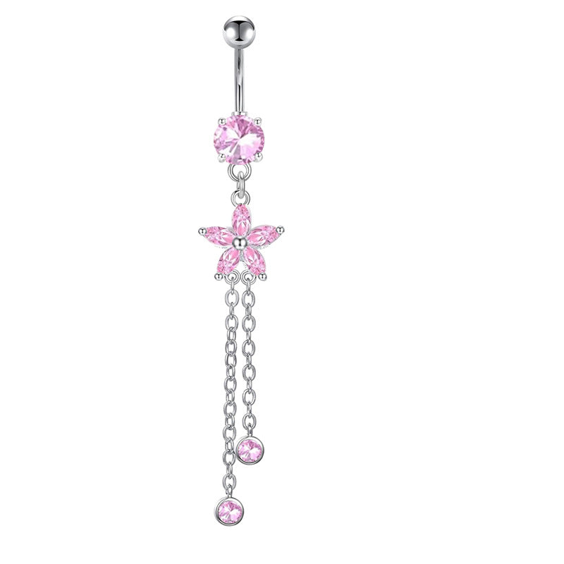 Multi‑Color Star Gem & Diamond Dangle Belly Button Rings, Tassel Chain Drop Navel Piercing Jewelry Set
