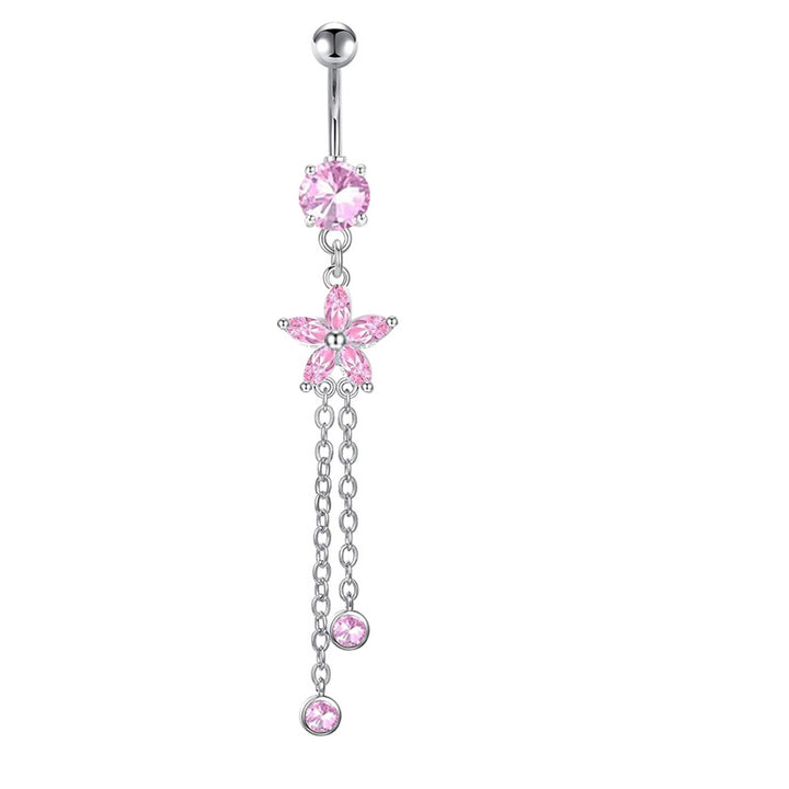 Multi‑Color Star Gem & Diamond Dangle Belly Button Rings, Tassel Chain Drop Navel Piercing Jewelry Set