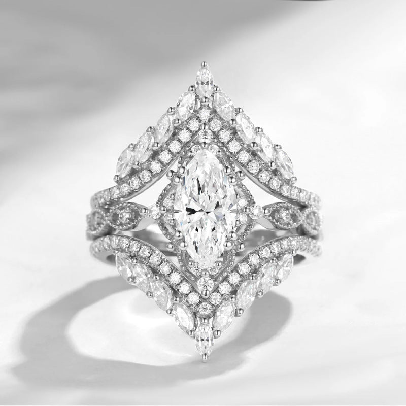 Marquise‑Cut Diamond 3‑Piece Bridal Stacking Ring Set, Vintage-Style Fashion Ring