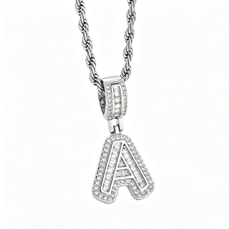 Silver Iced Out Personalized Name Letter Twisted Rope Chain Hip Hop Unisex Jewelry