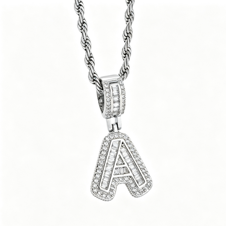 Silver Iced Out Personalized Name Letter Twisted Rope Chain Hip Hop Unisex Jewelry