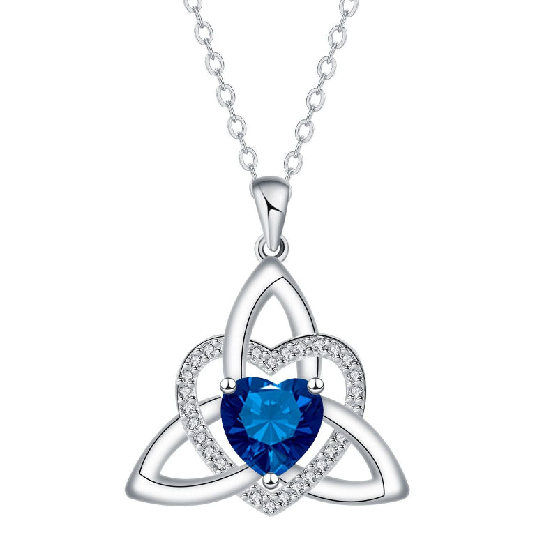 Celtic Trinity Knot Heart Birthstone Necklace, Hypoallergenic Women Sentimental Pendant